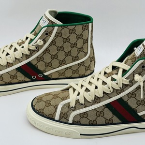 Gucci Tennis 1977 High Top Beige GG Canvas 625807 Size 12
