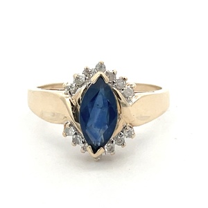 Synthetic Sapphire and Diamond Ring 10k Yellow Gold 