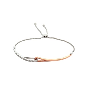 Diamond Bracelet Adjustable Fit 1/4ctw 10k 2-Tone Rose and White Gold 5.4g