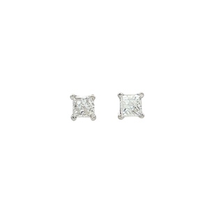 14K White Gold 1/5CTW Princess Diamond Stud Earrings