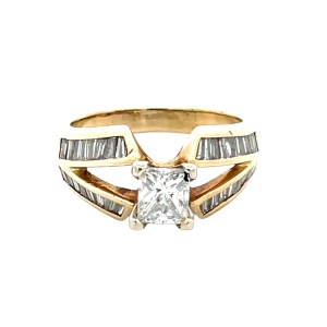 Ladies 14K Yellow Gold .71Ct Princess Diamond/1-1/3CTW Engagement Ring SZ:6