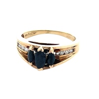 Ladies 10K Yellow Gold Blue Sapphire & Diamond Fashion Ring SZ:6