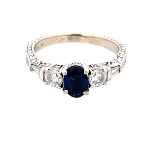 Ladies 14K White Gold Blue Sapphire & Diamond Cocktail Ring SZ:8