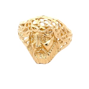 Gents 14K Yellow Gold Jesus Design Signet Ring SZ:13