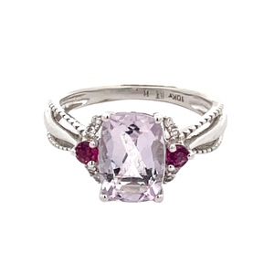 10K White Gold  Multicolor Gemstone & Diamond Ring SZ:6.5