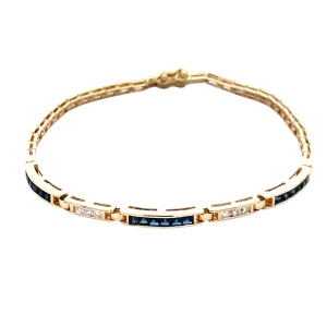Synthetic Sapphire and Diamond 0.12ctw Gold Bracelet 14k Yellow Gold 6.2g