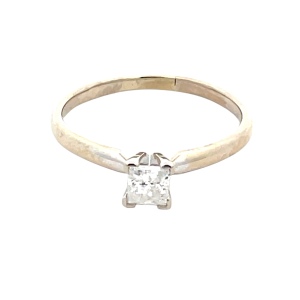 Ladies 14K White Gold 1/2Ct Princess Diamond Solitaire Engagement Ring SZ:9