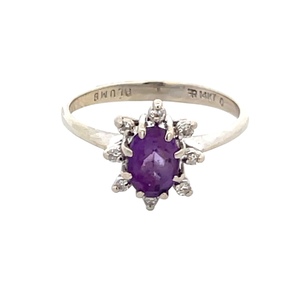 14K White Gold  Amethyst & Diamond Gemstone Ring SZ: 6
