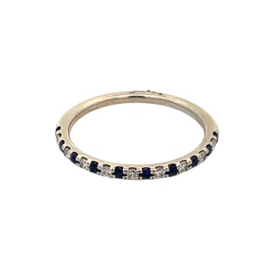 14K White Gold Synthetic Blue Sapphire & Diamond Band SZ:6