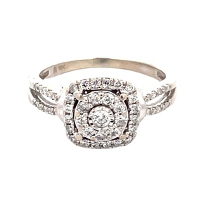 Ladies 10K White Gold 1/2CTW Diamond Double Halo Cluster Ring SZ:8