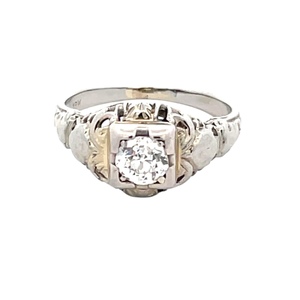 Ladies 18K White Gold Vintage European-Cut .40Ct Diamond Cocktail Ring SZ:5