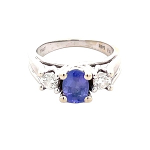 14K White Gold .30CTW Diamond & Tanzanite Gemstone Ring SZ:4