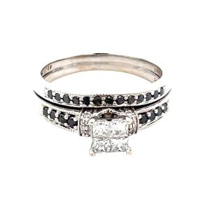 Ladies 10K White Gold White Diamond & Black Onyx Two-Piece Bridal Set SZ:7.5