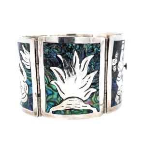 Hecho En Taxco "OCM"  Abalone 7 in. Panel Bracelet 66.7g