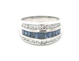 Synthetic Sapphire and Diamond Ring 0.60ctw 14k White Gold 6.8g