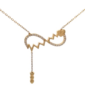 Ladies 14K Yellow Gold 16 in. 1/10CTW Heartbeat Infinity Necklace 