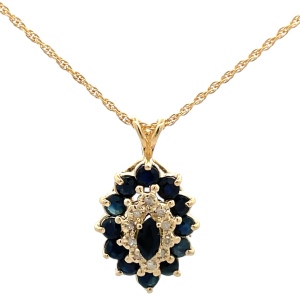 Synthetic Sapphire and Diamond Gold Pendant 1/10ctw 14k Yellow Gold 5.3g