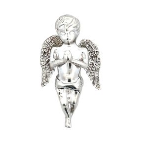 925 Sterling Silver  1/2CTW Diamond Cherub Angel Pendant