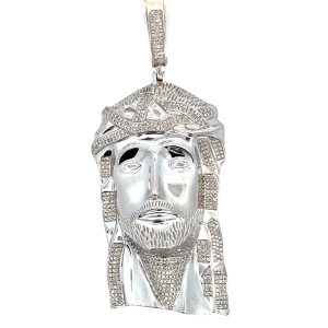 925 Sterling Silver 2.0CTW Diamond Jesus Pendant 39.0g