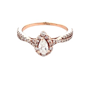 Ladies 14K Rose Gold  1/4Ct Pear-Cut Diamond Center With 1/4CTW Diamond Halo