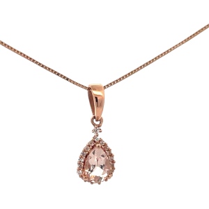 10K Rose Gold 18 in. Morganite & Diamond Necklace