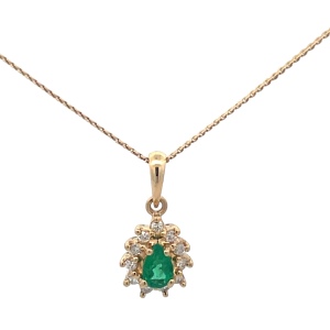 14K Yellow Gold 18 in. Emerald & Diamond Necklace