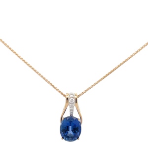 14K Yellow Gold 16 in. Blue Sapphire & Diamond Necklace