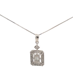 Diamond Pendant and Gold Chain 1/4ctw 14k White Gold 3g