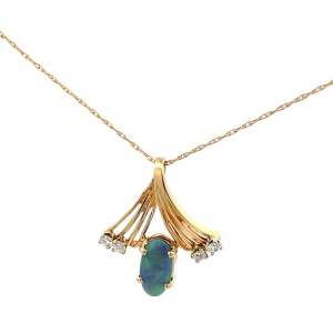 Synthetic Opal and Diamond Gold Pendant 0.20ctw 14k Yellow Gold 3.1g