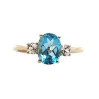 10K Yellow Gold Blue Topaz & CZ Gemstone Ring SZ: 6.5