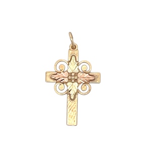 1" 2 Tone Gold Cross Pendant 10k Yellow and Rose Gold 1.1g 