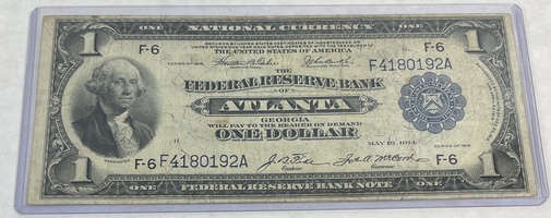 1918 Federal Reserve Bank of Atlanta Georgia $1 Bill Blue Seal