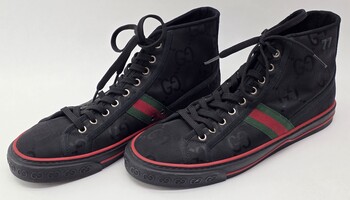 Gucci Tennis 1977 Black GG Logo High Top Shoes Sneakers Off The Grid Size 9+