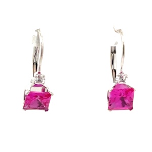 10K White Gold Cubic Zirconia Lever-Back Earrings