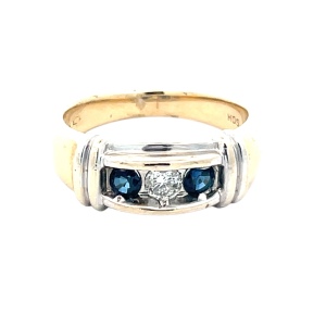 14K Two-Tone Gold 1/2 Carat TW Blue Sapphire & Diamond Cocktail Ring SZ:10