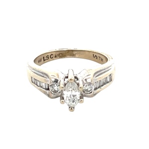 Ladies 14K White Gold 1/2 CTW Marquis Diamond Engagement Ring SZ:5