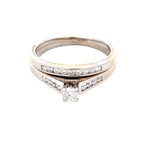 14K White Gold Ladies .35CTW Diamond Two-Piece Bridal Set SZ:8