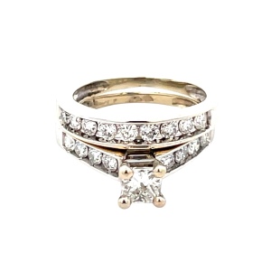Ladies 14K White Gold 1-1/4 CTW Princess Diamond Bridal Set SZ:4.5