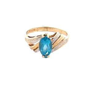 Ladies 14K Yellow Gold Marquise-Cut Blue Topaz Gemstone Ring SZ:6