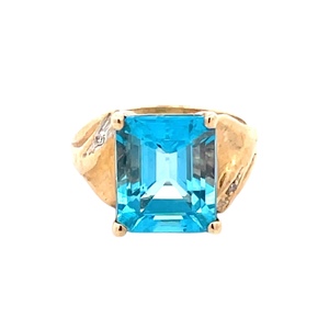 10K Yellow Gold Blue Topaz Gemstone Ring SZ:4.5