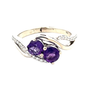 Ladies 14K White Gold Amethyst/Diamond Gemstone Ring, SZ:6