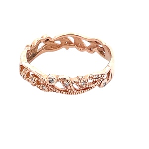 Ladies 14K Rose Gold Diamond Filagree Band SZ:8