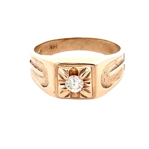 Gents 14K Yellow Gold 1/5 Carat Diamond Solitaire Ring SZ:10