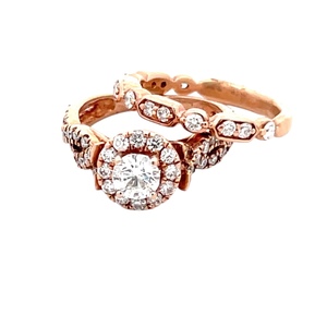 14K Rose Gold Ladies Two-Piece 1.0CTW Diamond Bridal Set SZ:3.5