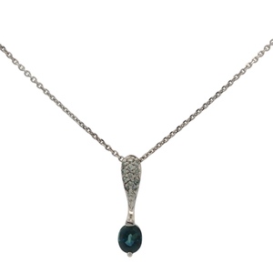 14k White Gold .80CTW Diamond, .38CTW Sapphire Necklace 2.8g
