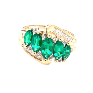 Ladies 14K Yellow Gold Synthetic Emerald & Diamond Cocktail Ring SZ:9.5