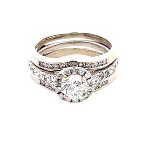 14K White Gold 1.68CTW Diamond Halo Engagement Ring With Wrap SZ:6
