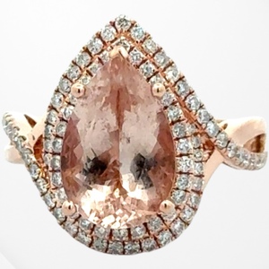 14K Rose Gold Syn. Morganite 1/2 Carat TW Diamond Ring