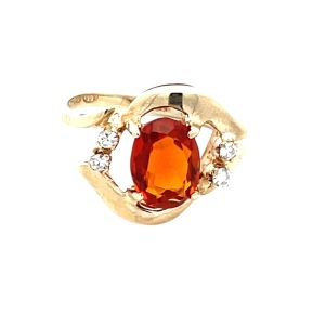 14K Yellow Gold  Orange Citrine And Diamond Fashion Ring SZ:5.5