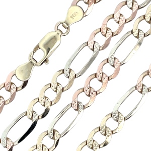 24" Figaro Gold Chain 14k Yellow and Rose Gold 30.9g